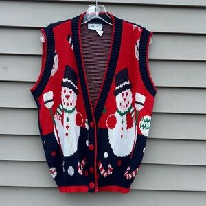 ‘80s vintage snowman ugly Christmas sweater vest cardigan Sz large